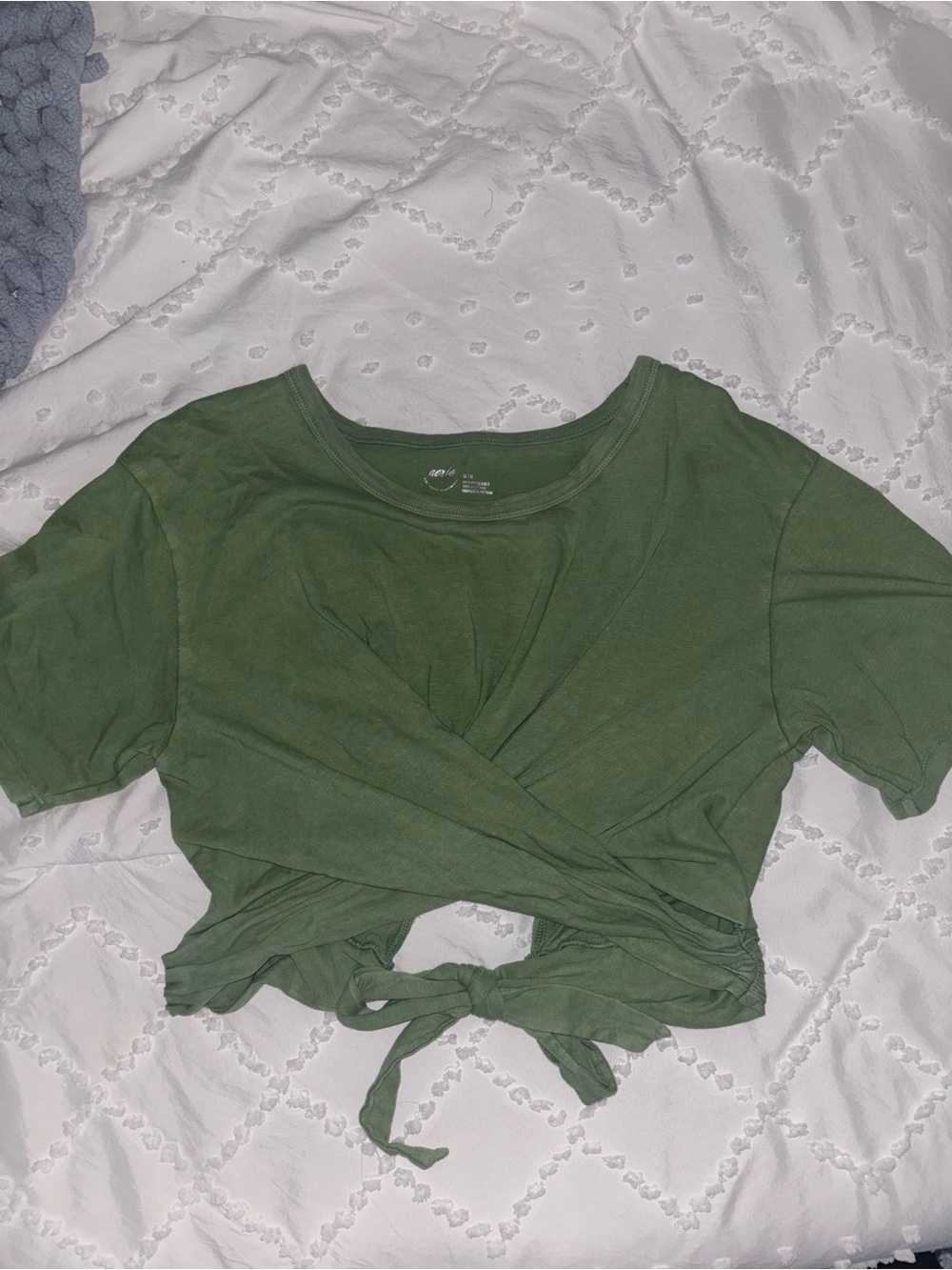 aerie Olive Green Cropped Wrapback Tee